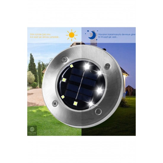 Solar Güneş Enerjili 8 ledli Kazıklı Çim Zemin Bahçe Aydınlatması 4 Lü Set