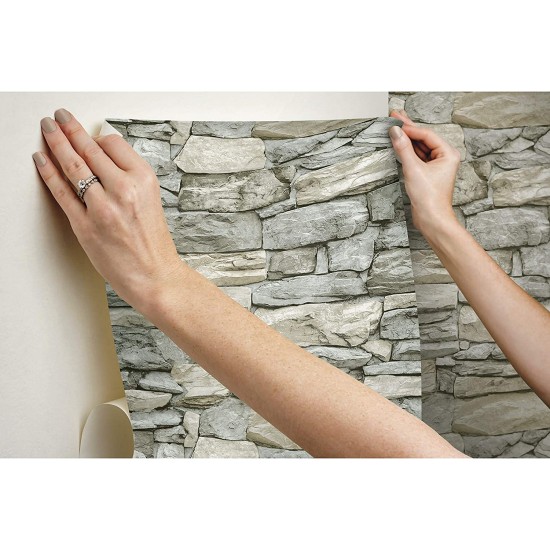Kale Taş Duvar Desenli Kendinden Yapışkanlı 3D Duvar Raf Kapı Kaplama Kağıdı 5 Metre 60 Cm
