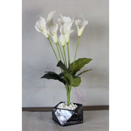 Gala Çiçek Yapay Taş Saksı Gümüş Gölgeli 55 cm