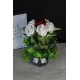 Çiçek Taş Gümüş Gölgeli Saksı Kırmızı Beyaz Güller 6 Adet Yeşilliklerle Sarılı Yapaylar