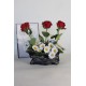 Çiçek Taş Gümüş Gölgeli Saksı  5 Adet Güller Kırmızı Beyaz & 25 Başlıklı