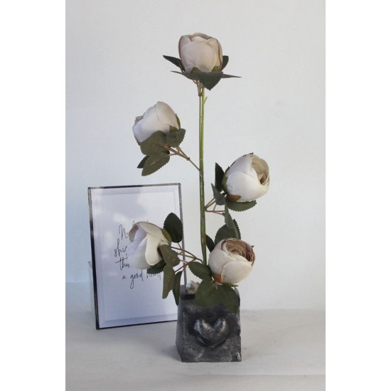 Çiçek Taş Gümüş Gölgeli Saksı Kalpli Şakayık Çiçeği Yapaylar 5 Adet Hediye