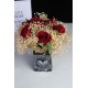 Çİçek Taş Gümüş Gölgeli Kalpli Saksı Kırmızı Güller 7 Adet Yapay Çipsolarla Sarılı