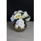 Çiçek Taş Gold Gölgeli Saksı Beyaz Güller 3 Adet & Papatyalar 10 Başlıklı Yapaylar