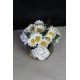 Çiçek Taş Gold Gölgeli Saksı Beyaz Güller 3 Adet & Papatyalar 10 Başlıklı Yapaylar
