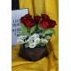 Çiçek Taş Rose Gölgeli Saksı Kırmızı Güller 7 Adet & Papatya 25 Başlıklı Yapaylar