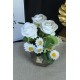 Beyaz Güller 3 Adet 15 Adet Papatya Başlıklı Yapay Çiçek Taş Gold Gölgeli Saksı