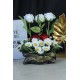 Çİçek Taş Gold Gölgeli Saksı 5 Adet Beyaz Kırmızı & 25 Başlıklı Papatyalar