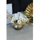 Beyaz Güller 3 Adet 25 Adet Papatya Başlıklı Yapay Çiçek Taş Gold Gölgeli Saksı