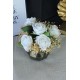 Çiçek Taş Gold Gölgeli Saksı 5 Adet Beyaz Güller Çipsolarla Çevrili