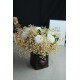 Çiçek Taş Kalpli Rose Gölgeli Saksı Beyaz Güller 7 Adet Yapay Çipsolarla Sarılı