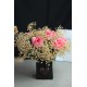 Çiçek Taş Kalpli Rose Gölgeli Saksı Pembe Güller 7 Adet Yapay Çipsolarla Sarılı
