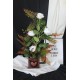Çiçek Taş Rose Gölgeli Saksı Kalpli Beyaz Yapay Güller 4 Adet Yeşilliklerle Çevrili