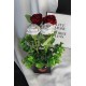 Çiçek Taş Rose Gölgeli Saksı Kalp Desenli Beyaz & Kırmızı Güller 4 Adet Yeşilliklerle Çevrili Yapay