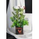 Çiçek Taş Rose Gölgeli Saksı Kalp Desenli Beyaz & Kırmızı Güller 4 Adet Yeşilliklerle Çevrili Yapay