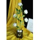Çiçek Taş Gold Gölgeli Saksı Kalpli Beyaz Yapay Güller 5 Adet