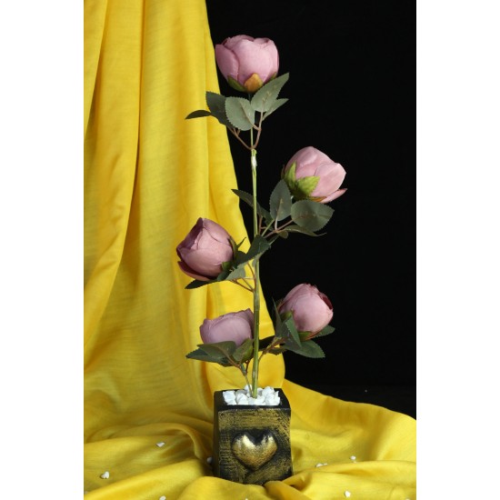 Çiçek Taş Gold Gölgeli Saksı Kalpli Şakayık Çiçeği Yapay 5 Adet Sevgiliye Hediye