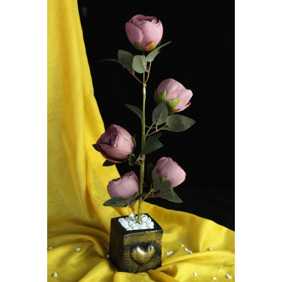 Çiçek Taş Gold Gölgeli Saksı Kalpli Şakayık Çiçeği Yapay 5 Adet Sevgiliye Hediye