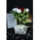 Çiçek Taş Saksı Kırmızı & Beyaz Güller 9 Adet Yapay Sevgiliye Hediye