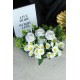 Çiçek Taş Saksı Gold Gölgeli 4 Adet Beyaz Güller & 20 Başlıklı Papatyalar Yapay Yeşilliklerle Sarılı