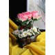 Çİçek Taş Rose Gölgeli Saksı  5 Adet Pembe Kırmızı & 25 Başlıklı Papatyalar