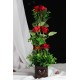 Çiçek Taş Rose Gölgeli Saksı Kalpli Kırmızı Güller 6 Adet Yapay Yeşil Çiçeklerle Sarılı