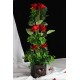 Çiçek Taş Rose Gölgeli Saksı Kalpli Kırmızı Güller 6 Adet Yapay Yeşil Çiçeklerle Sarılı