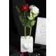 Çiçek Taş Beyaz Saksı Kalp Desenli Beyaz & Kırmızı Güller 4 Adet Yapay