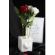 Çiçek Taş Beyaz Saksı Kalp Desenli Beyaz & Kırmızı Güller 4 Adet Yapay