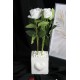 Çiçek Taş Beyaz Saksı Kalp Desenli Beyaz Güller 4 Adet Yapay