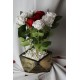 Kırmızı & Beyaz Güller 9 Adet Yapay Taş Gold Gölgeli Saksı
