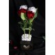 Çiçek Taş Saksı Kalp Desenli Gold Gölgeli Beyaz & Kırmızı Güller 4 Adet Yapay Sevgiliye Hediye