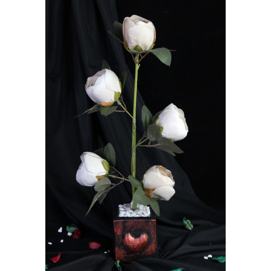 Çiçek Taş Rose Gölgeli Saksı Kalpli Şakayık Çiçeği Yapay 5 Adet Sevgiliye Hediye Sevgiliye Hediye