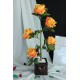 Çiçek Taş Rose Gölgeli Saksı Kalpli Sarı Ateş Renkli Yapay Güller 5 Adet