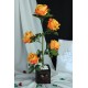 Çiçek Taş Rose Gölgeli Saksı Kalpli Sarı Ateş Renkli Yapay Güller 5 Adet