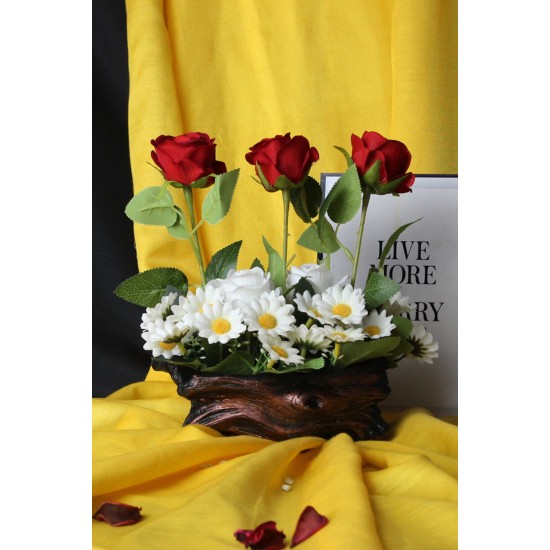 Çİçek Taş Rose Gölgeli Saksı Tüm Güzel Anlamları Barındıran 5 Adet Güller Kırmızı Beyaz &25 Başlıklı