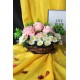 Çiçek Taş Saksı Rose Gölgeli 4 Adet Pembe Güller & 20 Başlıklı Papatyalar Yapay Yeşilliklerle Sarılı