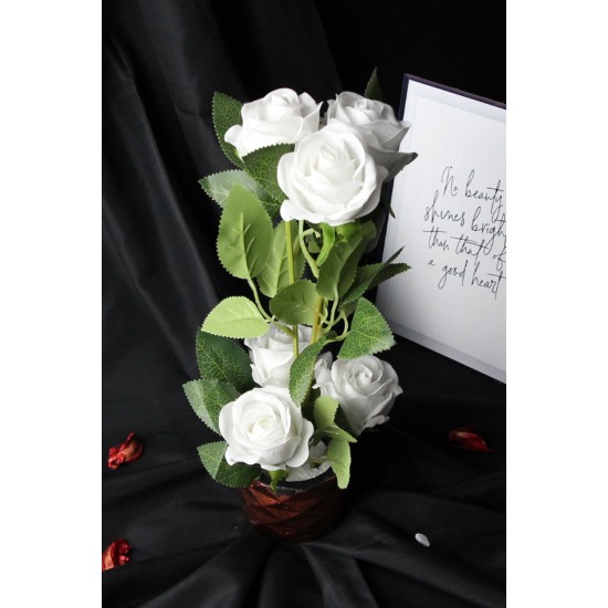 Güller Beyaz 6 Adet Yapay Taş Saksı Rose Gölgeli
