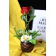 Çiçek  Rose Taş Saksı Kırmızı Renkli Gül & 5 Adet Papatyalarla Çevrili Yapay