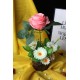 Çiçek  Rose Taş Saksı Pembe Renkli Gül & 5 Adet Papatyalarla Çevrili Yapay