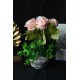 Çiçek Taş Saksı Pembe & Beyaz Güller Yeşilliklerle Sarılı