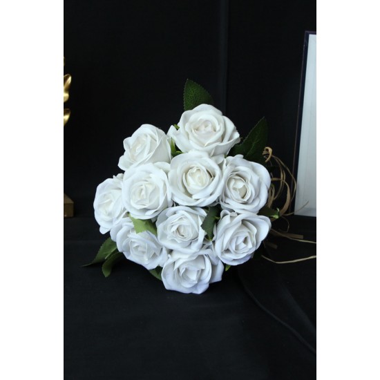 Buket Beyaz Güller 10 lu Demet Hasır İple Sarılı