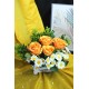 Çiçek Taş Saksı 4 Adet Sarı Ateş Renkli Güller & 20 Başlıklı Papatyalar Yapay Yeşilliklerle Sarılı
