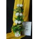 Çiçek Taş Saksı Kalpli Beyaz Güller 6 Adet Yapay Yeşilliklerle Sarılı