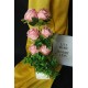 Çiçek Taş Kalpli Saksı Pembe Güller 6 Adet Yapay Yeşilliklerle Sarılı